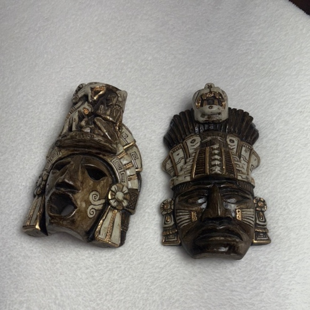 VINTAGE, hand crafted, MEXICANA Brown and Gold Wall Masks